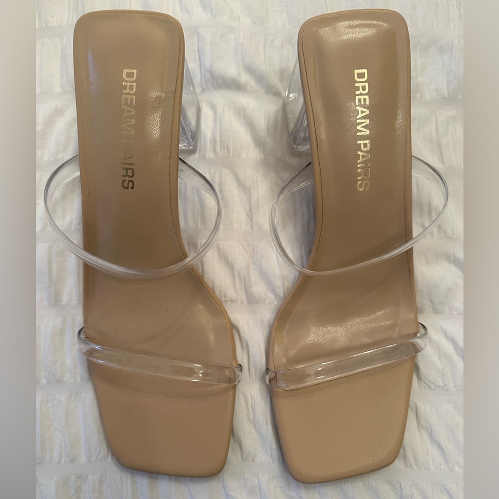 Dream Pairs Beige Heels with Clear Straps